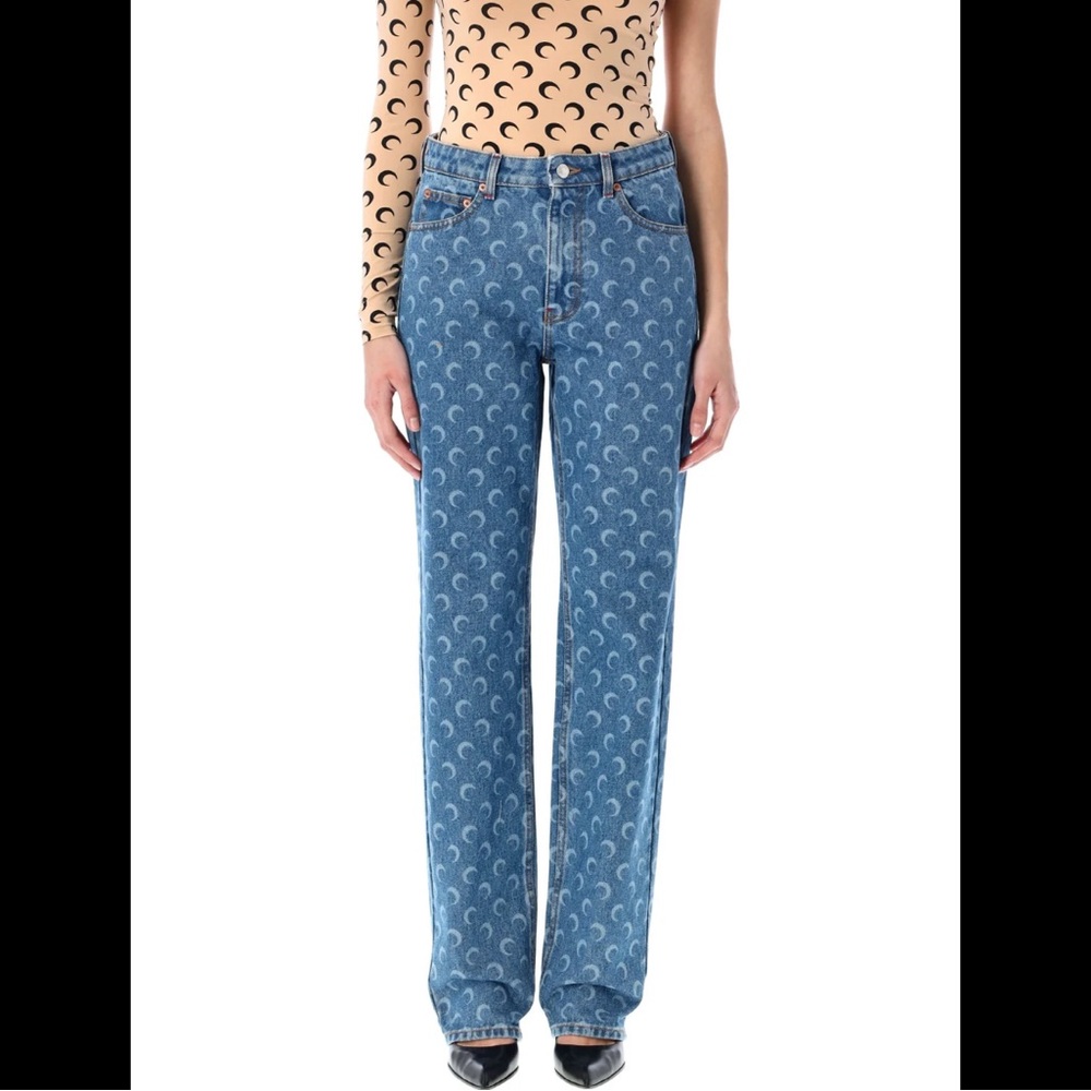 Marine Serre Blue Moon Laser Loose Jeans